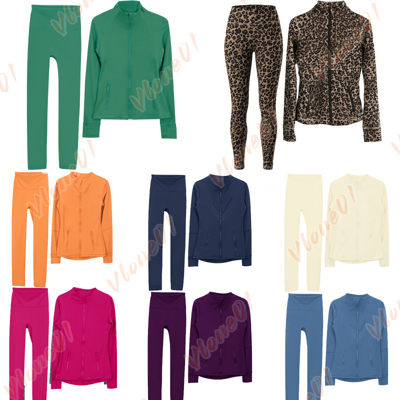 Nouvelle couleur tenue de yoga ensembles d'entraînement femmes yoga leggings ensemble vestes de yoga dames or zippé manteau taille haute fitness