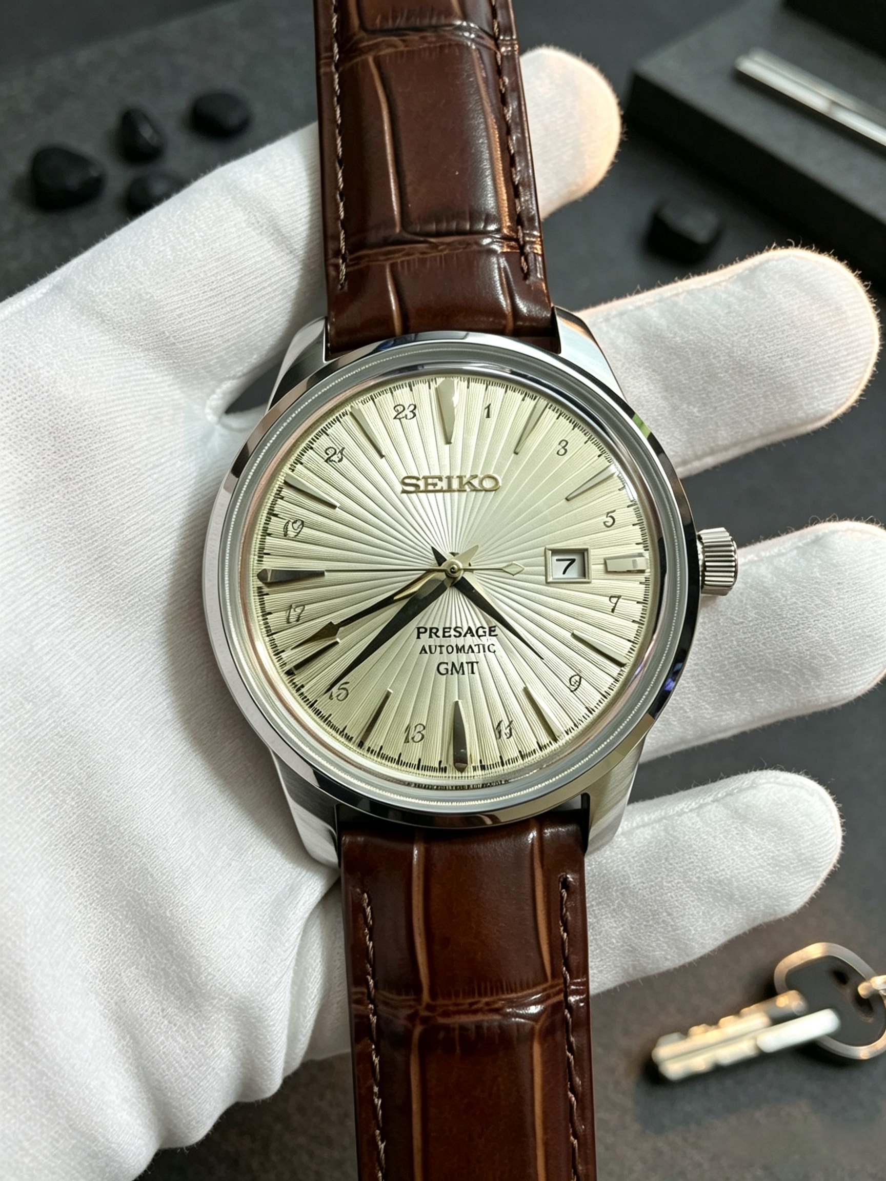 Mens SEIKOity Presage Cocktail Time Automatic Mechanical Watch, 40.5mm Gradient Sunburst Dial Stainless Steel Bracelet Men's Designer Luxury Wa