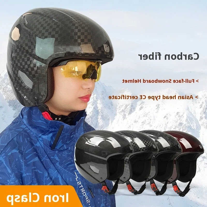 Helmets Carbon Fiber Ski Ski Helmet Snowboard Full Face Protective Gear CE Certified Paragliding Flying Helmet Men Women Winter Sports D260919