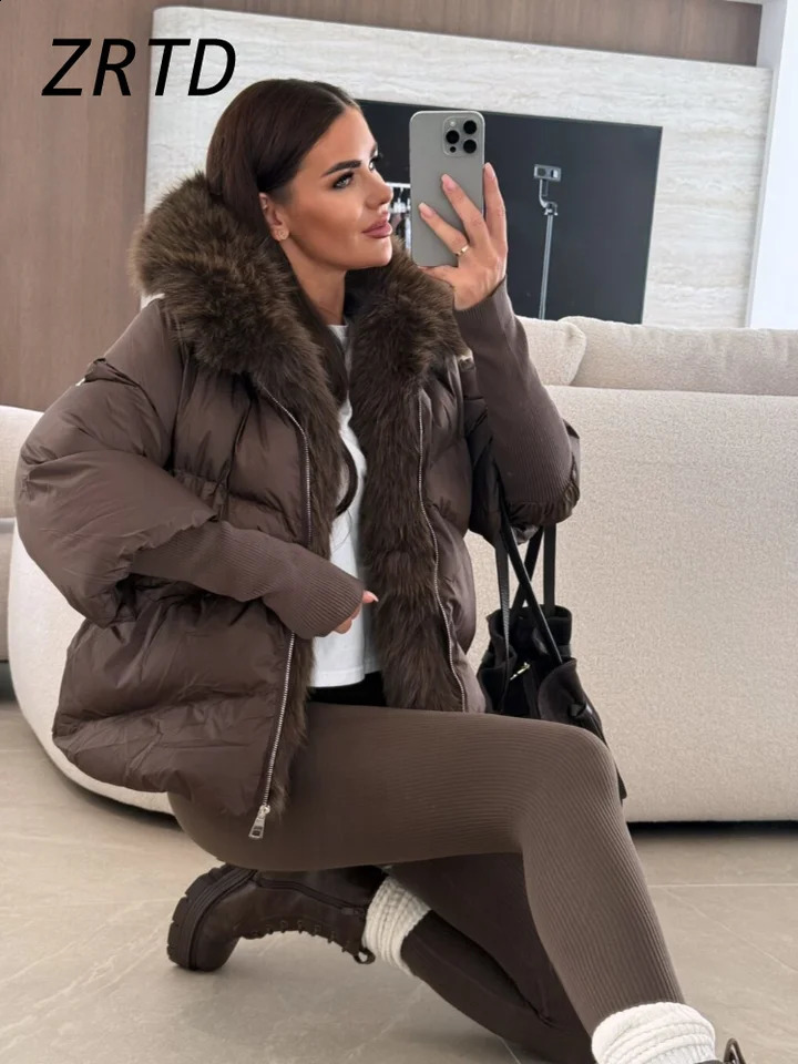 Fashion Women's Faux Fur Hooded Winter Jackets Warm Patchwork Zipper Full Sleeve Coats Puffer Female Solid Down Jacket 260918