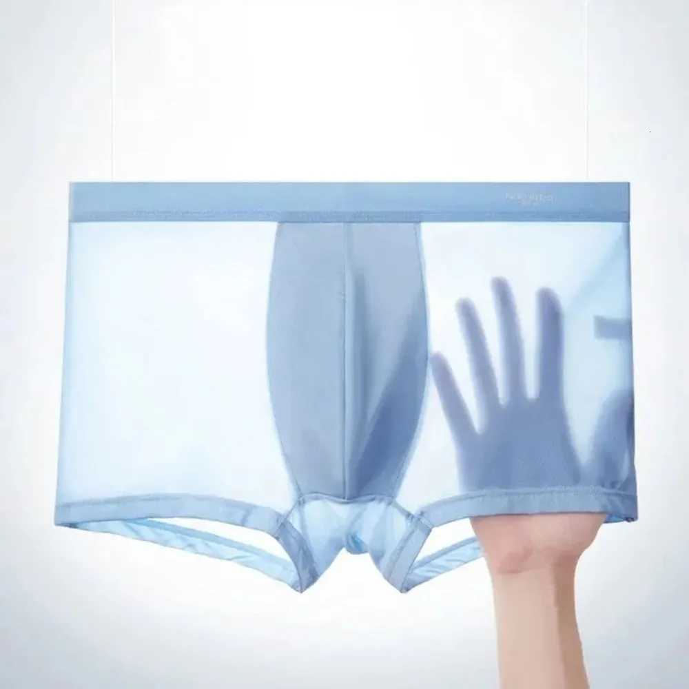Ice 4pcs Boxer Shorts Men's Silk Underwear Cool Underpants Breathable Sexy Thin Panties U Convex Lingerie Lots L-6XL D2609181