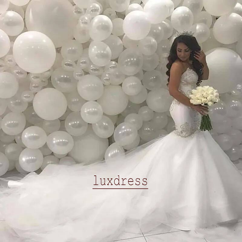 Abiti da sposa a sirena araba del Medio Oriente Sweetheart che borda pizzo corte strascico abiti da sposa lungo abito da festa informale di ricevime