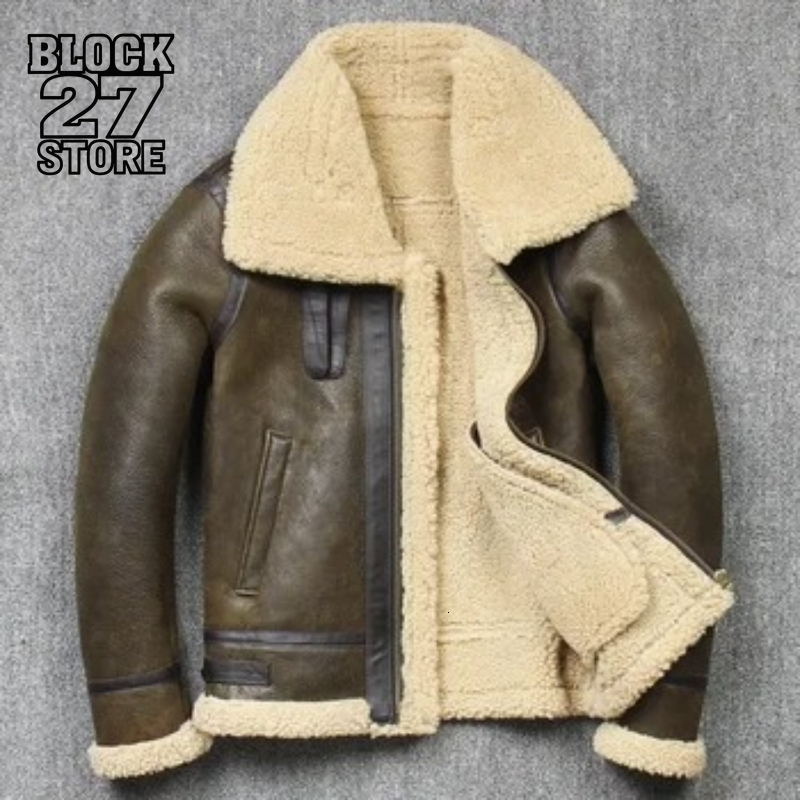 Mens Jacket Harajuku Winter Mixed Aviator B3 Bomber Sheepskin Shearling Coat High Quality Rock Style Warm Pilot Outerwear New J260919
