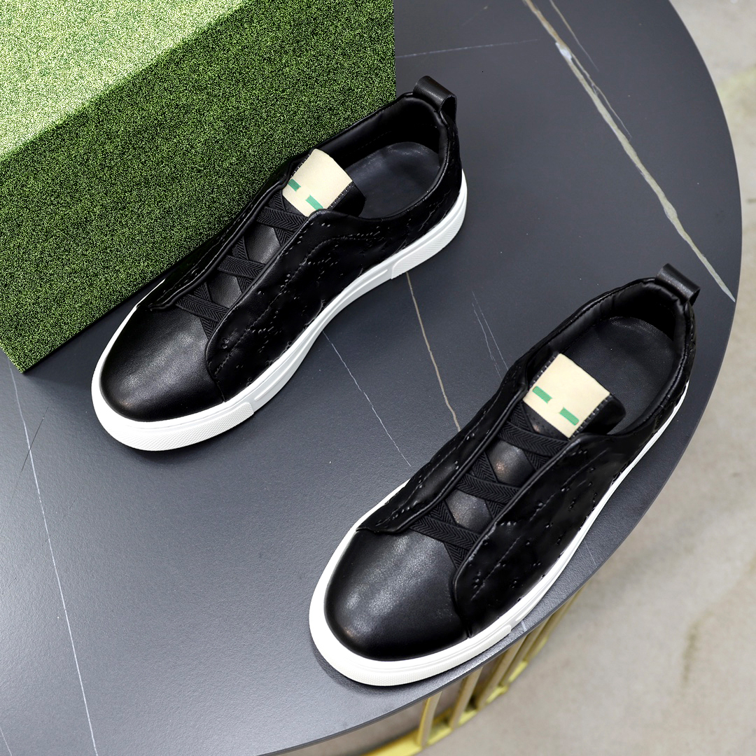Green Red Stripe Casual Shoes Daily Walking Suede Sneakers Men Black Embossed Genuine Leather tennis shoe Lace Up Flat Board luxury Designer golf