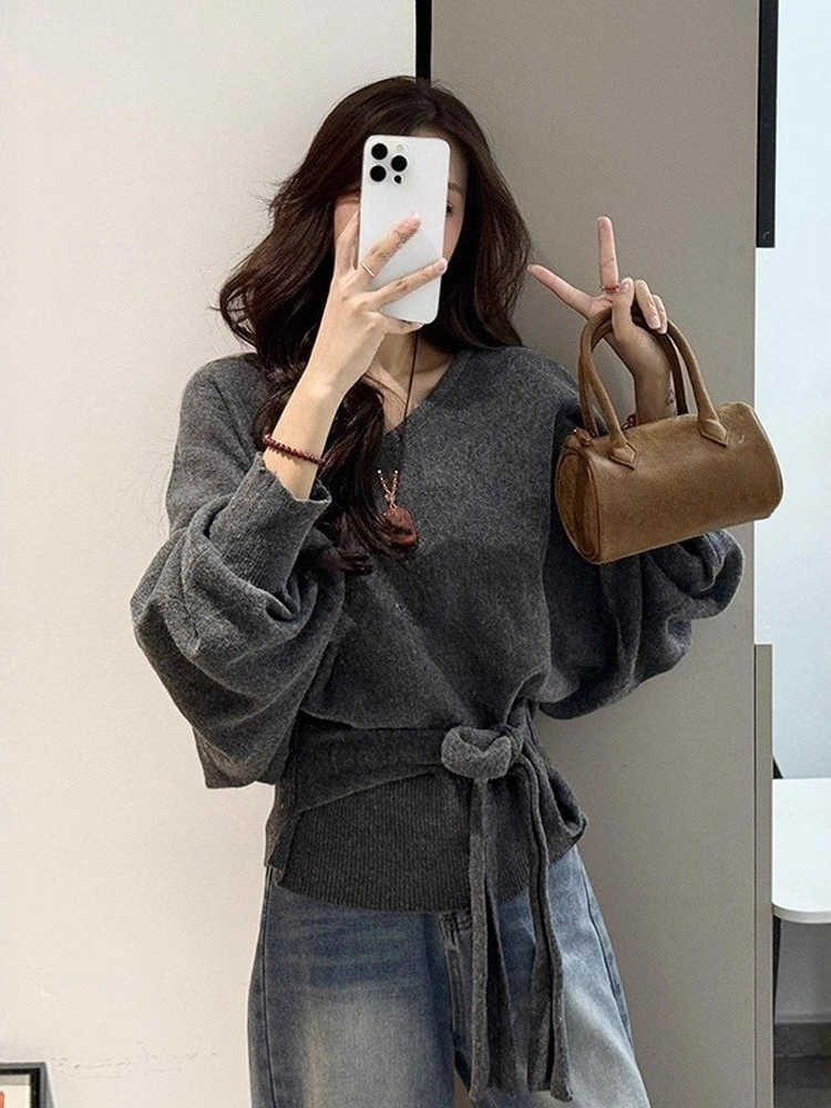 Sweater Knitting Women Clothing V Neck Batwing Sve jumper Sueter Mujer Temperament Pull Femme Vintage Chic Pullovers Tops SZBC S26091924XV