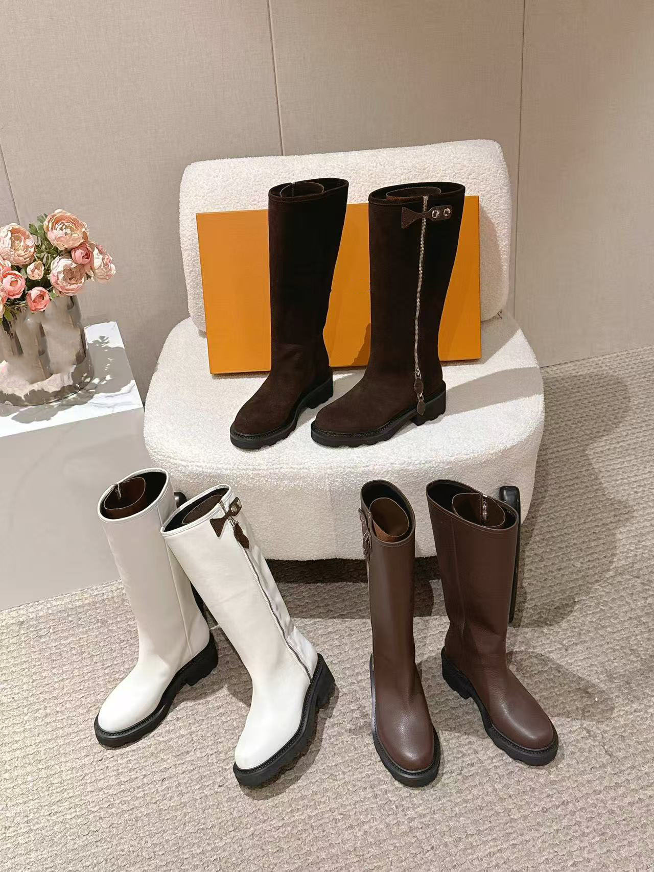 10A High-Quality Luxury Designer Autumn/Winter Thick-Soled Women's Knee-High Riding Boots with Side Zipper Retro Long Boots