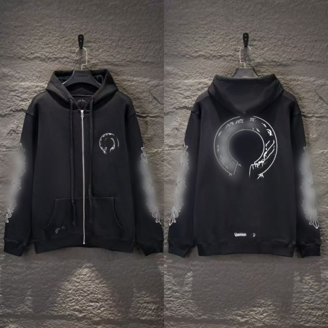Chrome Hoodie Unisex Heavyweight Cotton Sweat Set Sanskrit Print Sweatshirt Sweatpants 2 Piece Outfit High Quality Factory Direct Wholesale Sports T