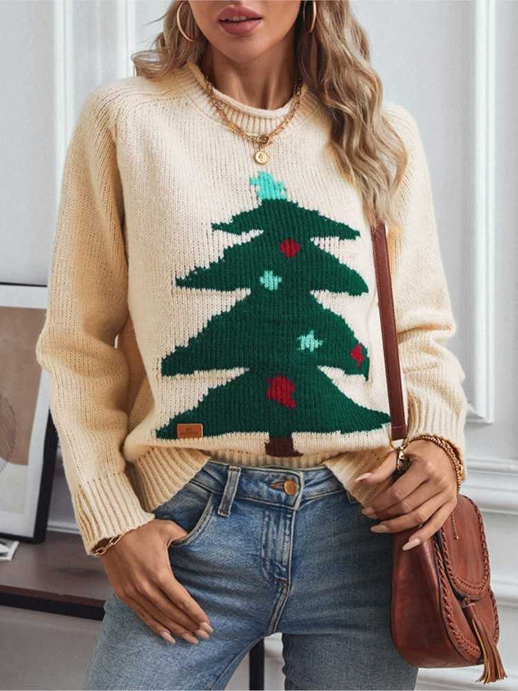 Tree Christmas Pullover Women's Sweater Autumn And Winter O Neck New Loose Festive Women's Sweater Fashion Elegant Casual Tops S260919YPKL
