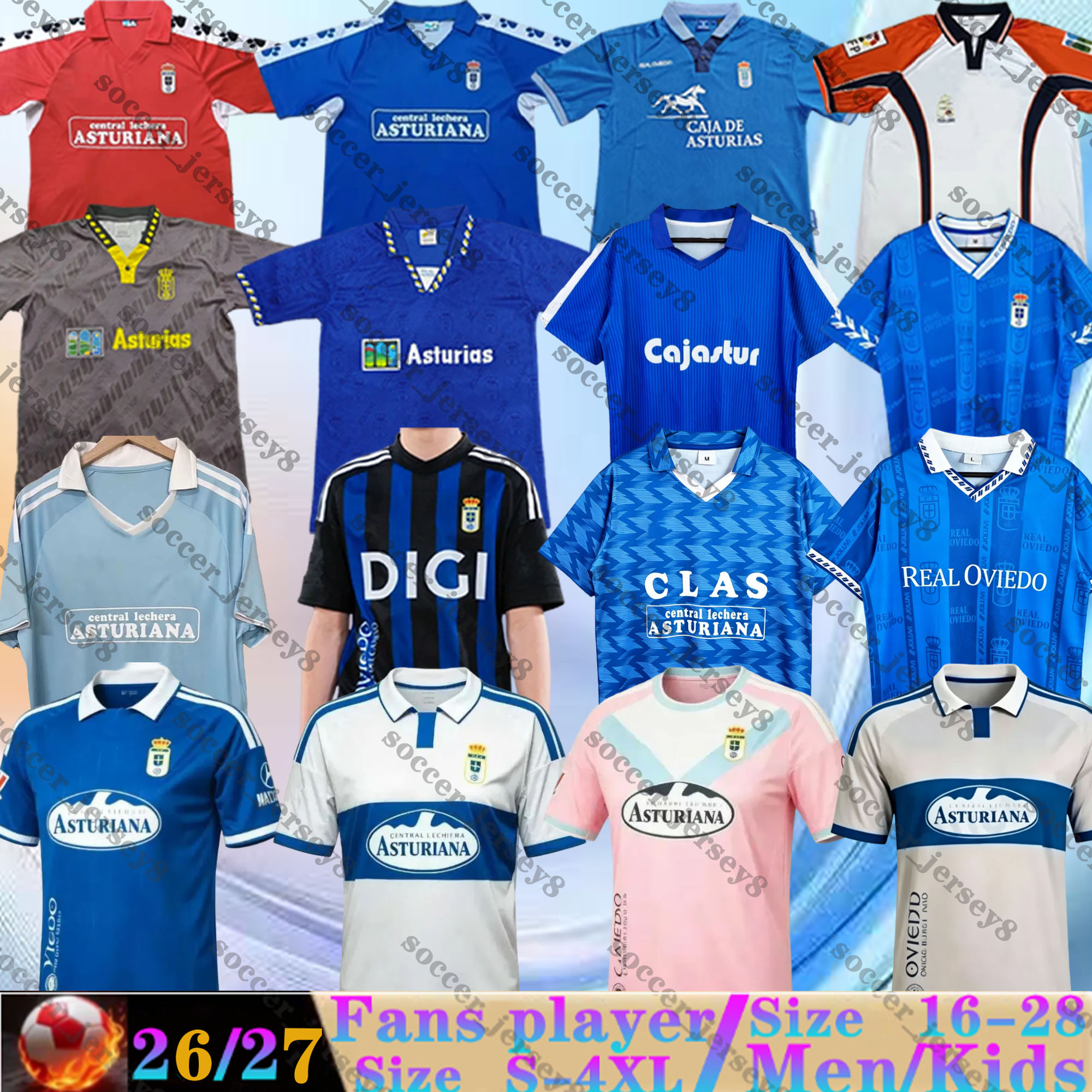 Real Oviedo 2026 Maillots de football Rétro 90 91 94 95 96 97 2000 01 11 12 S.CAZORLA ALEMAO ILYAS NACHO V.M. S. F. VINAS DANIELA 26 27 maillot d