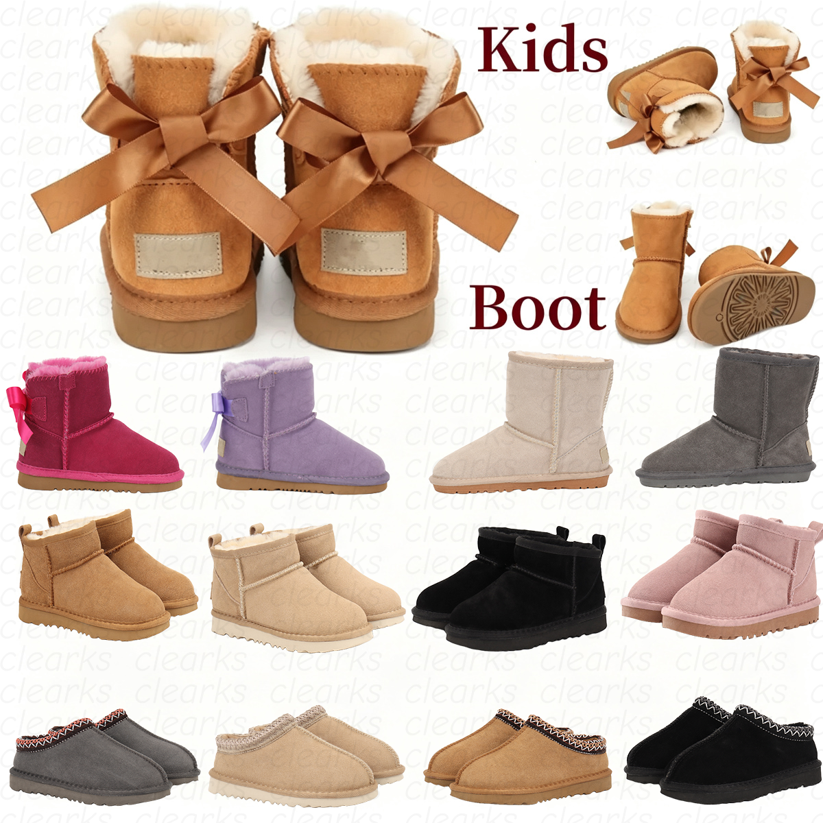Kids Boots Toddler Tazz boot Fur women Slides Snow baby Boots children boy girls Winter Boot Comfort Shoes Ankle Ultra Mini Boot with Bowtie