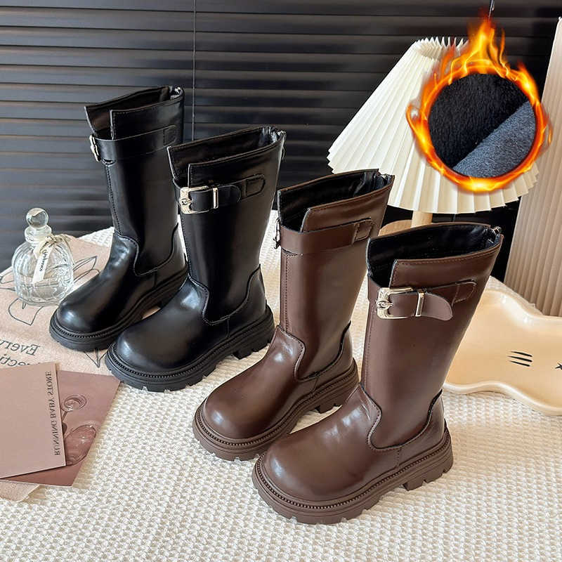 Botas de plataforma Nuevas Botas largas para niña Cremalleras traseras Botas altas para niños Tacones gruesos Zapatos de invierno para zapatos de un