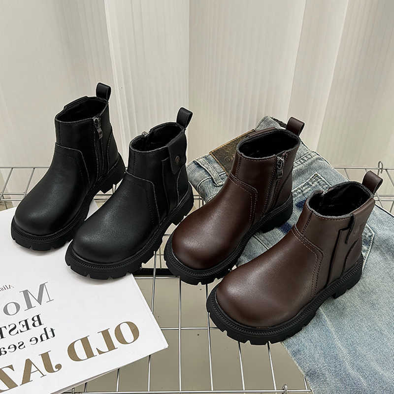 Girls Boots Little Platform Leather Boots 2025 New Autumn Winter Kids Thermal Boots Non-slip Simple Chic School Outdoor Casual BootsT260919