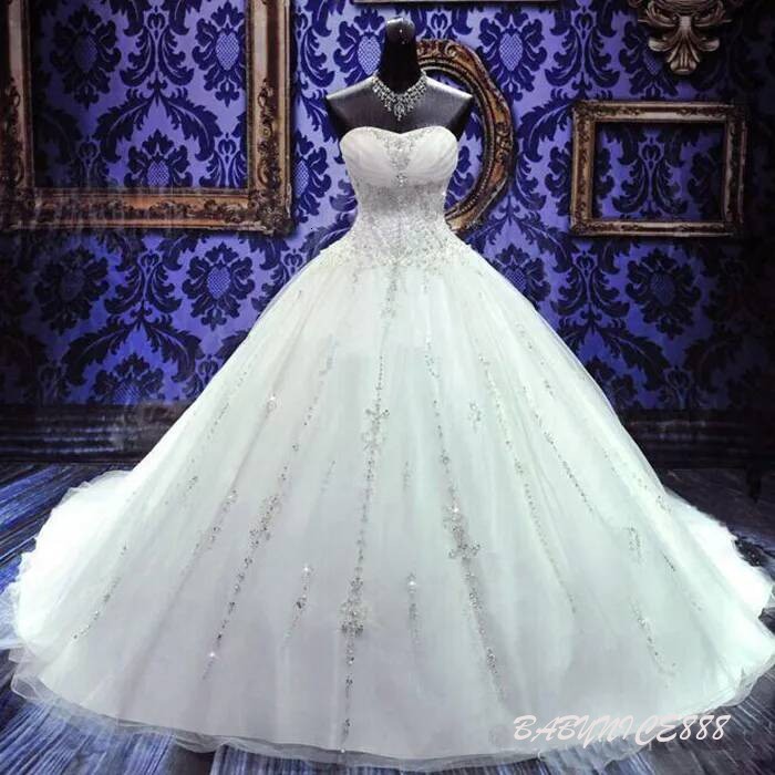 Princess Beads Crystal Ball Gown Dresses Sweetheart Neck Lace Up Beading Wedding Bridal Gowns Plus Size
