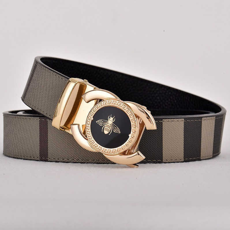 Striped Mens Leather Belt Bee Metal Auto Buckle 2026 End Waistband Business Daily Casual Niche All Match Strap For Gentlemen S260919HZBK