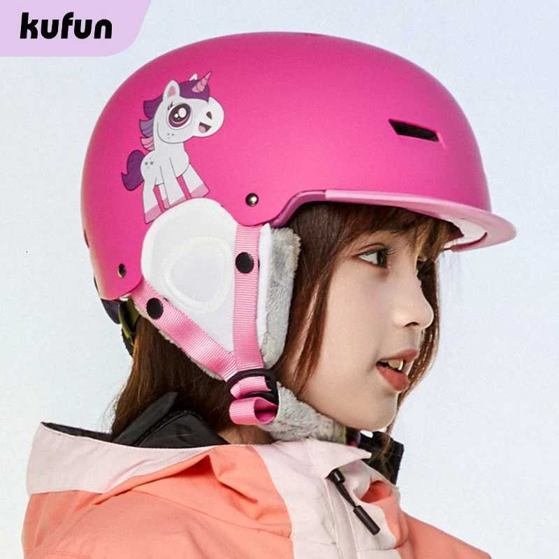 Helmets KUFUN Ski Helmet Ski Snowboard Winter Sports Earmuffs Adjustable Brim Men Women Girls Boys Children Kids Cat Shark Deer Bear Pink D2609191