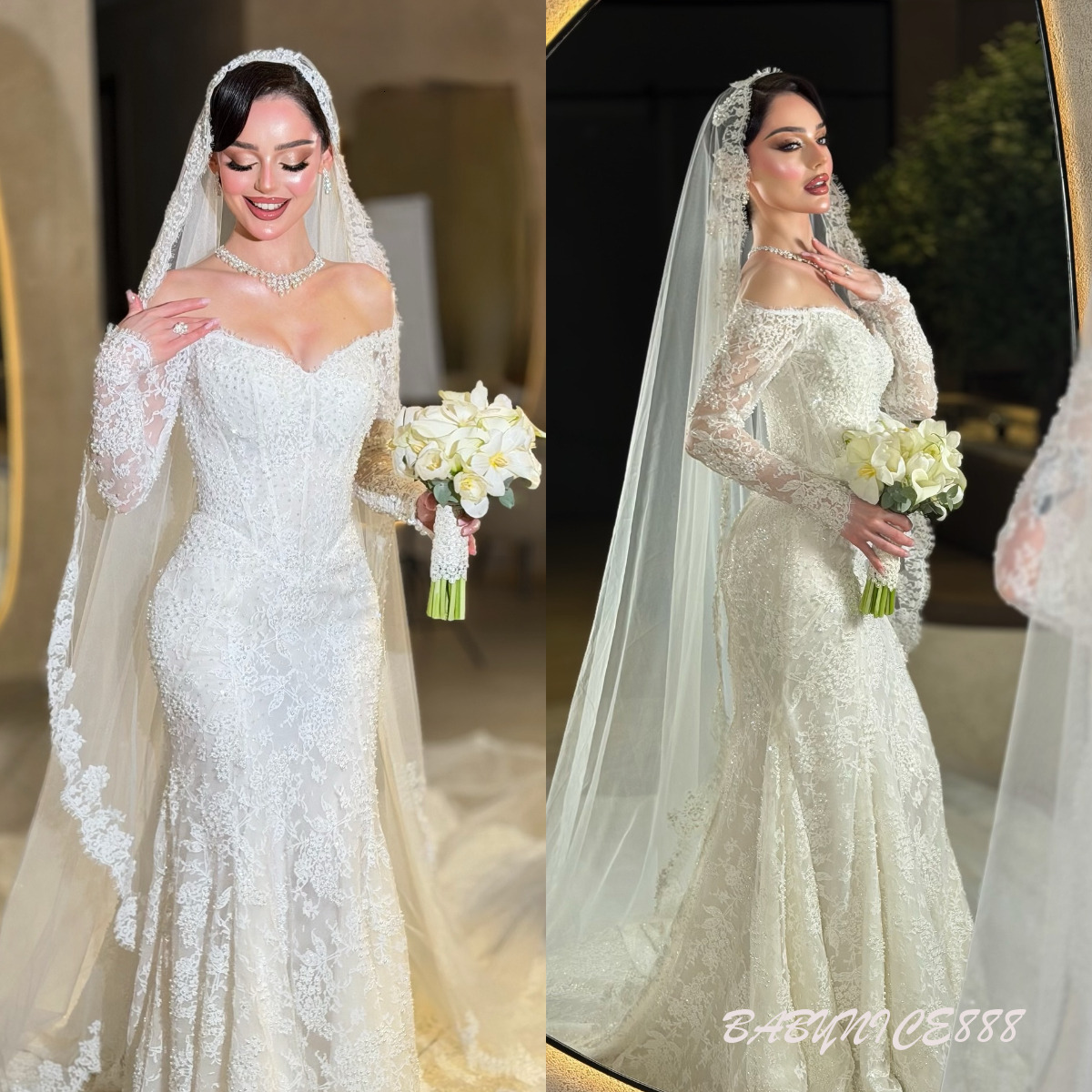 Exquisite Mermaid Lace Applique Bead Women's Wedding Dress V-Neck Off Shoulder New Bridal Gown Vestido De Novia Customized