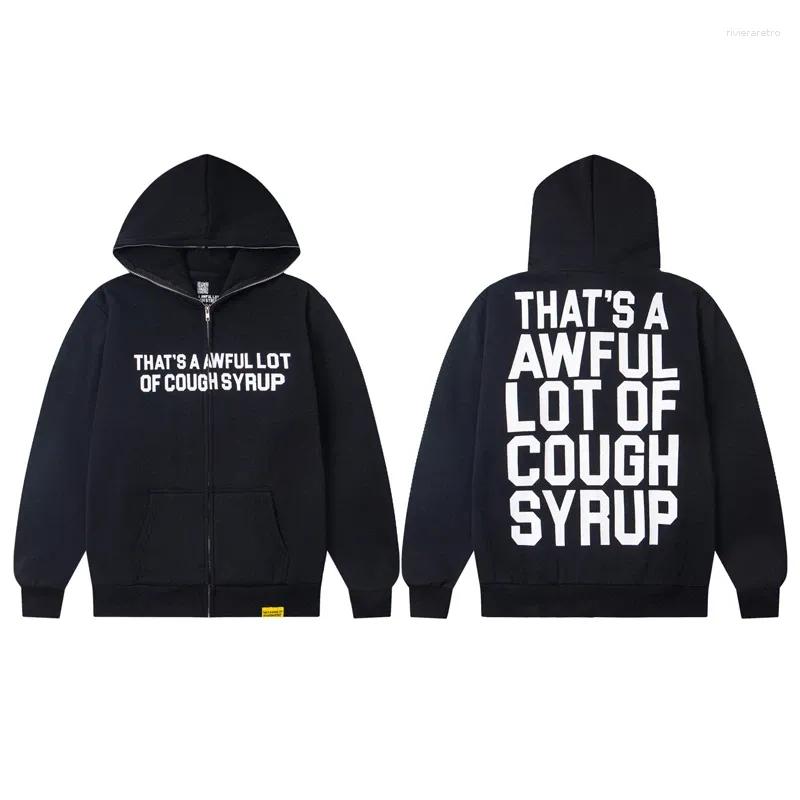 Mens Hoodies Thats A Awful Lot Of Cough Syrup Fce Hoodie High-quality Retro Casual Zipper Cardigan Letter Print Hooded Sweatshirt