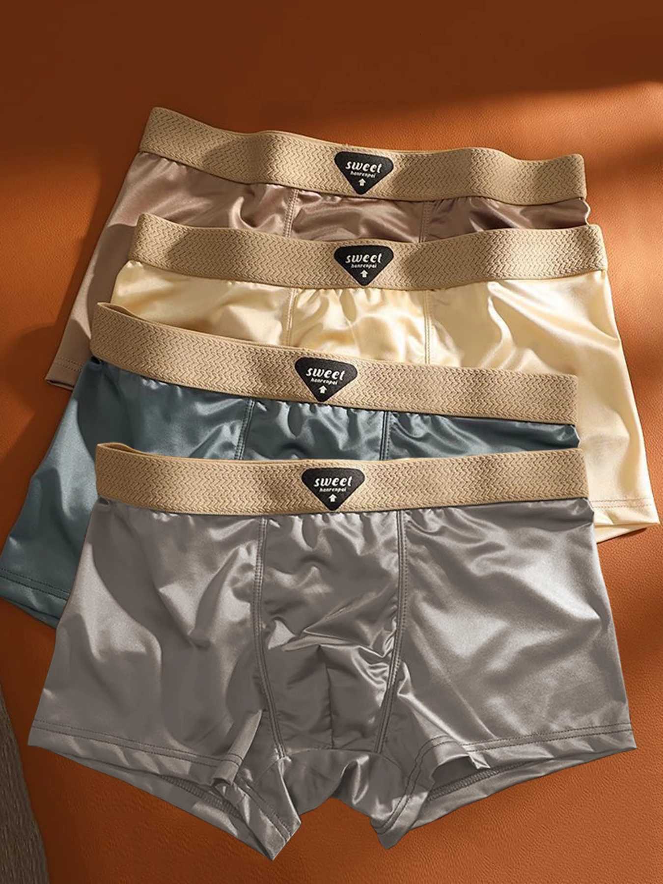 Seamless Underpants 4pcs/set Men's Invisible Ice Silk Panties Mid-Waist Soft Breathable Antibacterial Underwear for Summer Plus Size L-4XL D260