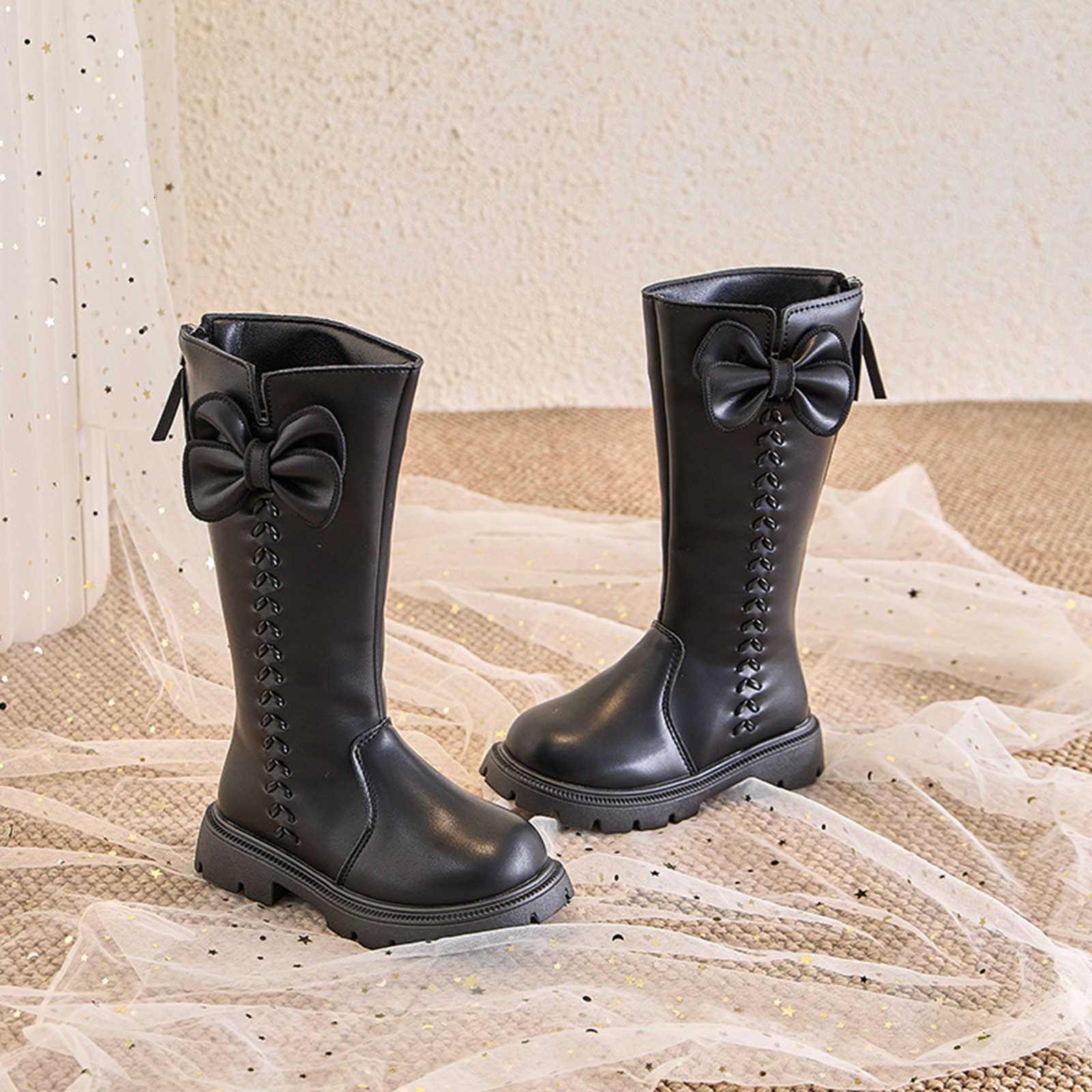 Botas altas Botas para niños Primavera Otoño Zapatos elegantes para niños para niñas Botas de caballero de moda Princesa Causal Botas de cuero con l