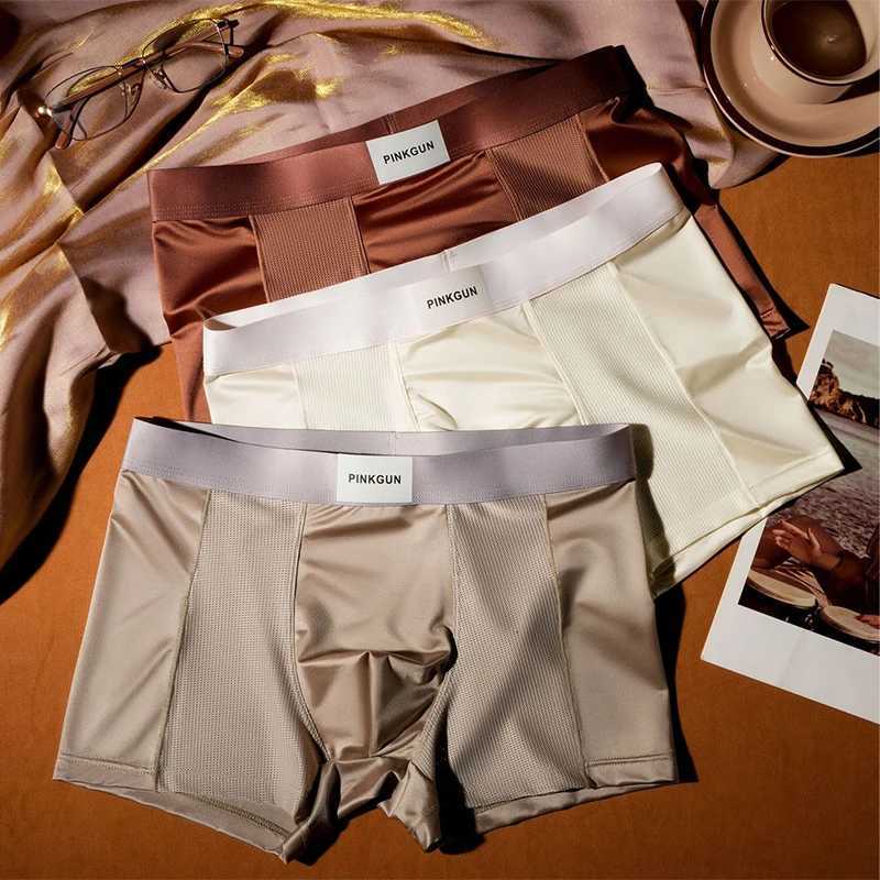 4 Pcs Light Underpants Cool Feeling Men's Underwear Summer Thin Underpants Breathable Antibacterial Panties Mesh Flat-angle Pants D2609181