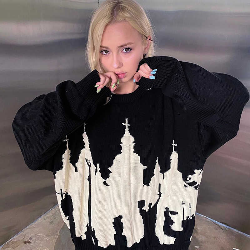 Hop Hip Men Women Streetwear Vintage Halloween EMO Harajuku Knitted Sweater winter Pullover Loose Retro yk gothic sweater top SAHXQ S26091912NU