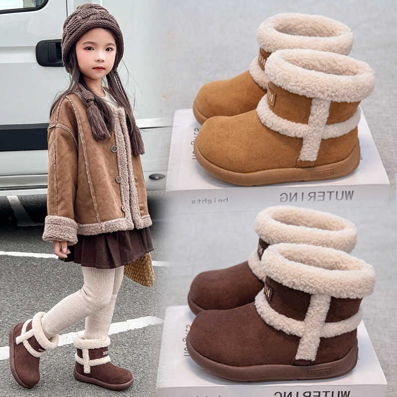 Warm Plush Boots Lining Leather Boots for Girls 2025 New Winter Kids Snow Boots Non-slip Simple Versatile Kid School Outdoor SnowshoesT260919