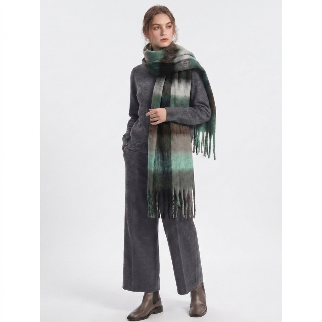 Foulards en mélange de laine Foulards doux et confortables Châle d'hiver Wrap Grande couverture Foulards Foulards à carreaux multicolores Foulard