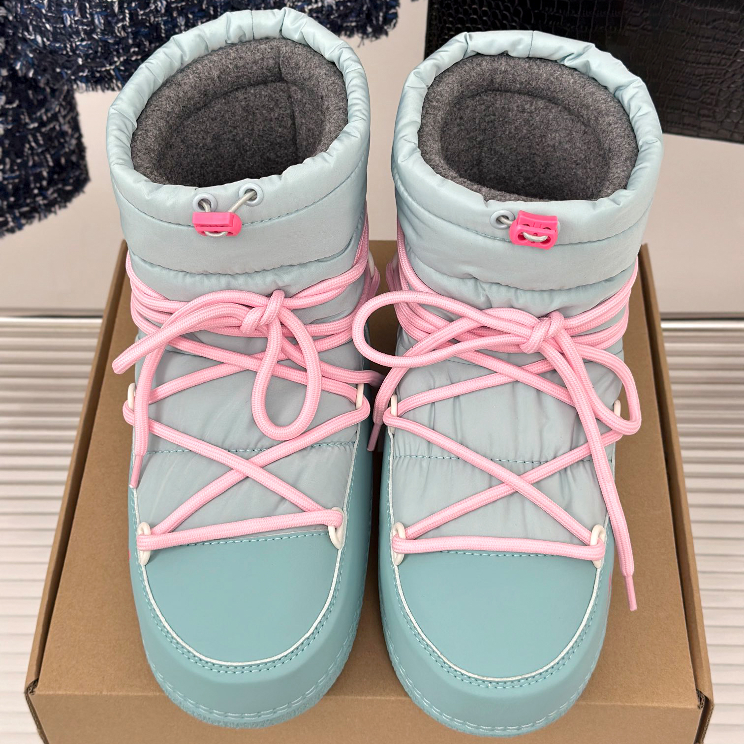 Women Snow Boots Winter Luxury Designer Waterproof Padded Drawstring Warm Outdoor Walking Hiking Ski Fashion Casual Flat Platform Pink Red Black Whi