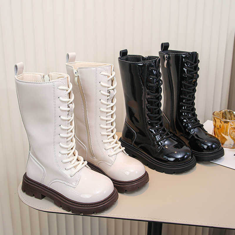 Botas altas Botas Botas de moda para niños 3-18 años Beige Acolchado Engrosado Niños Niñas Zapatos de algodón Cien botas de cuero para niños T260919