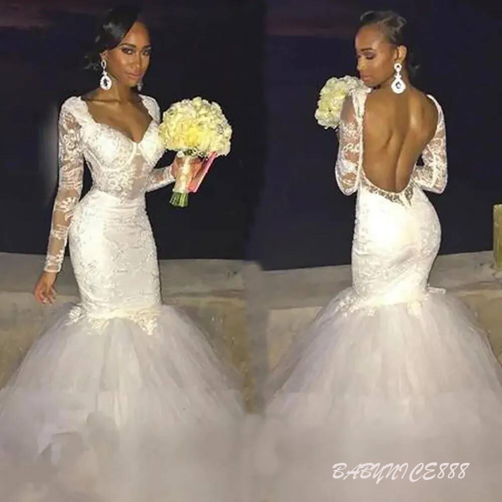 Ivory Wedding Dresses White Bridal Gowns Mermaid Formal Trumpet Long Sleeve Zipper Lace Up New Plus Size Custom Backless Tulle Applique Sweetheart