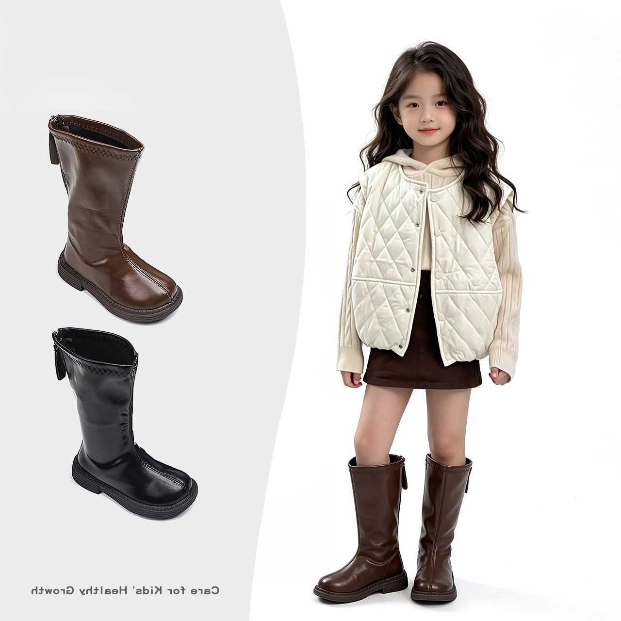 Botas marrones Botas altas para niñas 2026 Otoño Invierno Nuevas botas largas de moda para niñas pequeñas Botas informales con suela suave Zapatos a