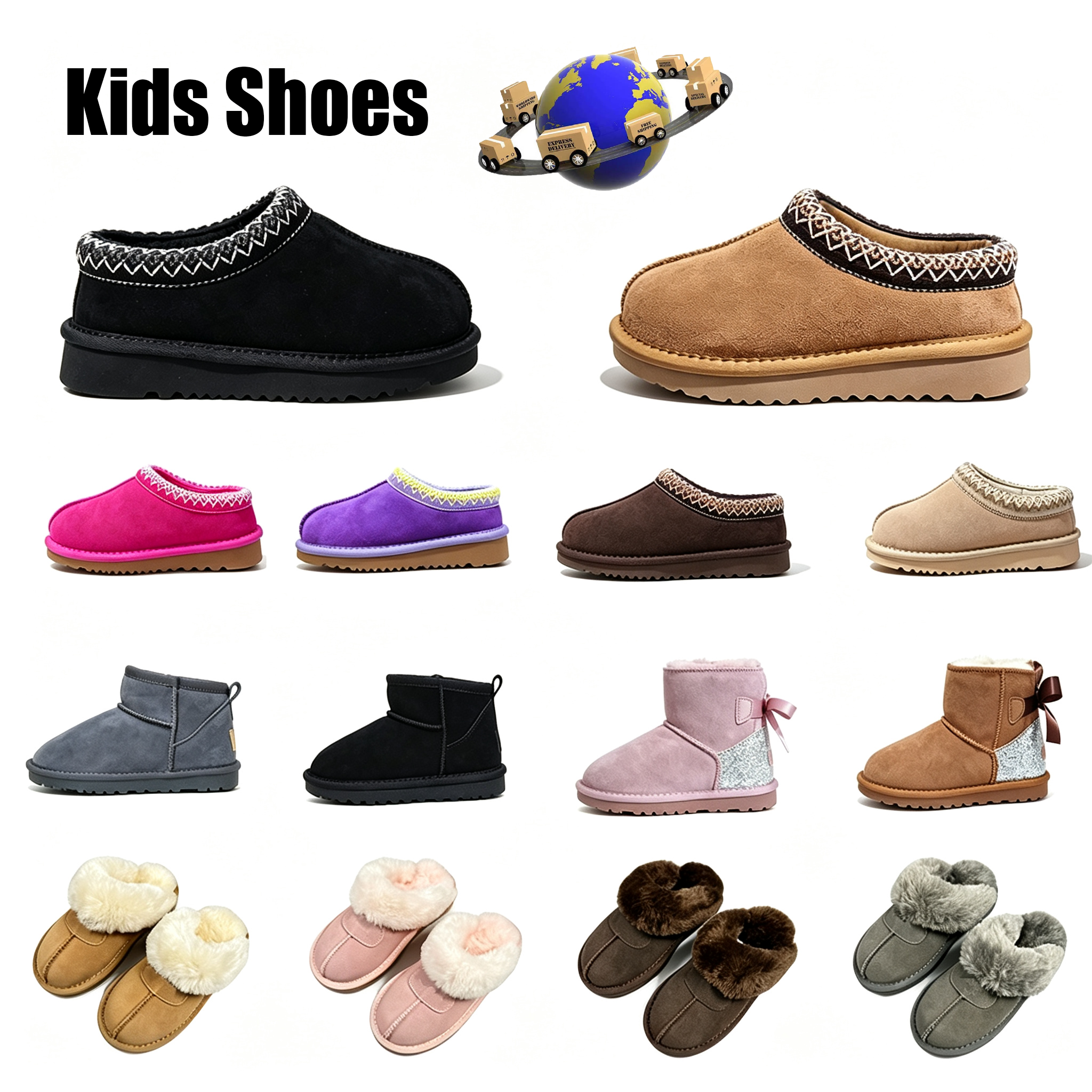 Designer kids boots Tazz bow Tasman Mini Slippers sandals snow boots Winter women girl child toddle Toddler Baby Children Shoes Youth Size 21-35