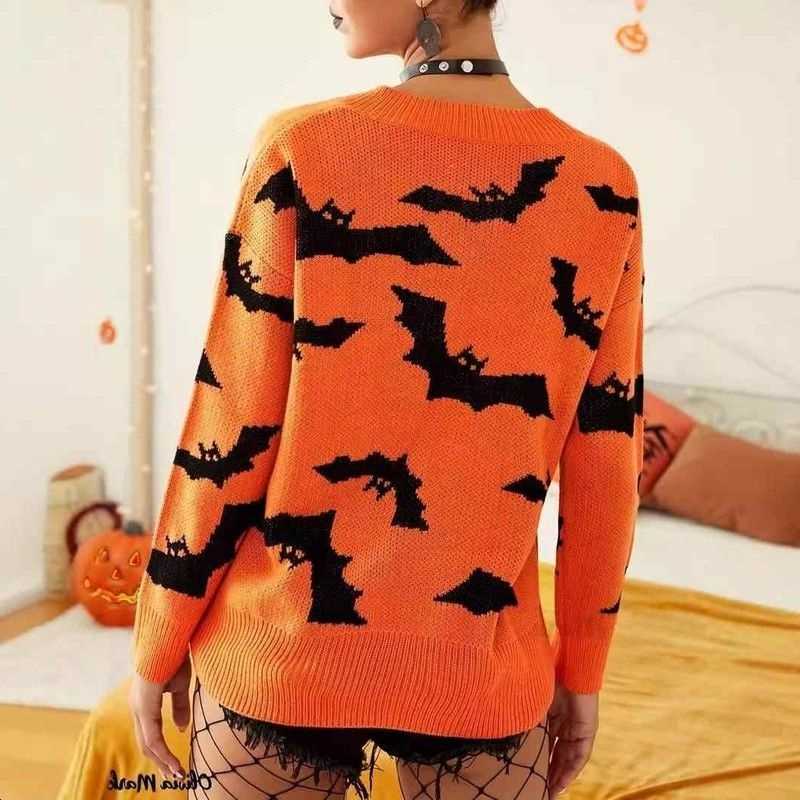 Knitted Halloween Sweater Long Flower Pattern Women's Loose Fit Pullover Top Polyester Fiber Thin Long Sve Winter Fashion S260919J00J