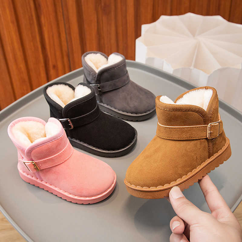 Stivali da neve per bambini Stivali Fibbia Moda Pelliccia spessa Tinta unita Stivaletti per bambini Stivaletti alti alla caviglia Flessibili per il