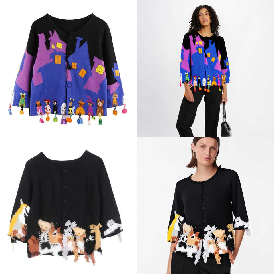 trade Foreign European and American knitted cardigans sweaters women's Halloween tassel design light embroidery S2609190U92