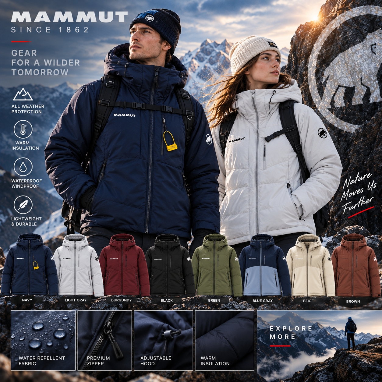 Designer Mammut cotton jacket versatile Pants windproof men women winter thermal top suitable for hiking and travel thick warm fabric versatile coup