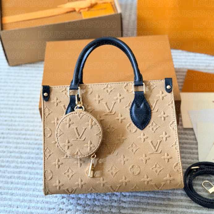 luxury Classic Women Embossed Pattern onthego Tote Bag Top Handle Handbag Mini Coin Purse Removable Strap Shoulder Bag Ladies Shopping Purse