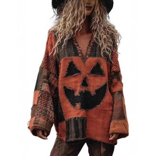 Spooky Halloween Face Patchwork Sweatshirts Loose Clothes Printed Hoodie Large Size Nylon Cotton Fashion Party Warm Long Sves S260919UDF9