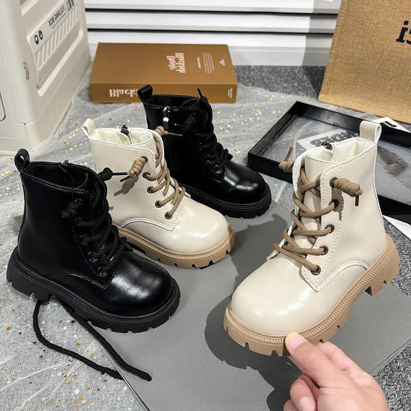 Fashion Boots Kids Causal Boots 2025 New Autumn Boots for Girls Black Beige School Versatile Children Platform Leather Boots SimpleT260919