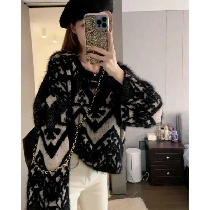 2024 Autumn New European Style Beautiful Loose Imitation Mink Fur Autumn Winter Retro Internet Famous Sweater Pullover Lazy Top S260919Y4WM