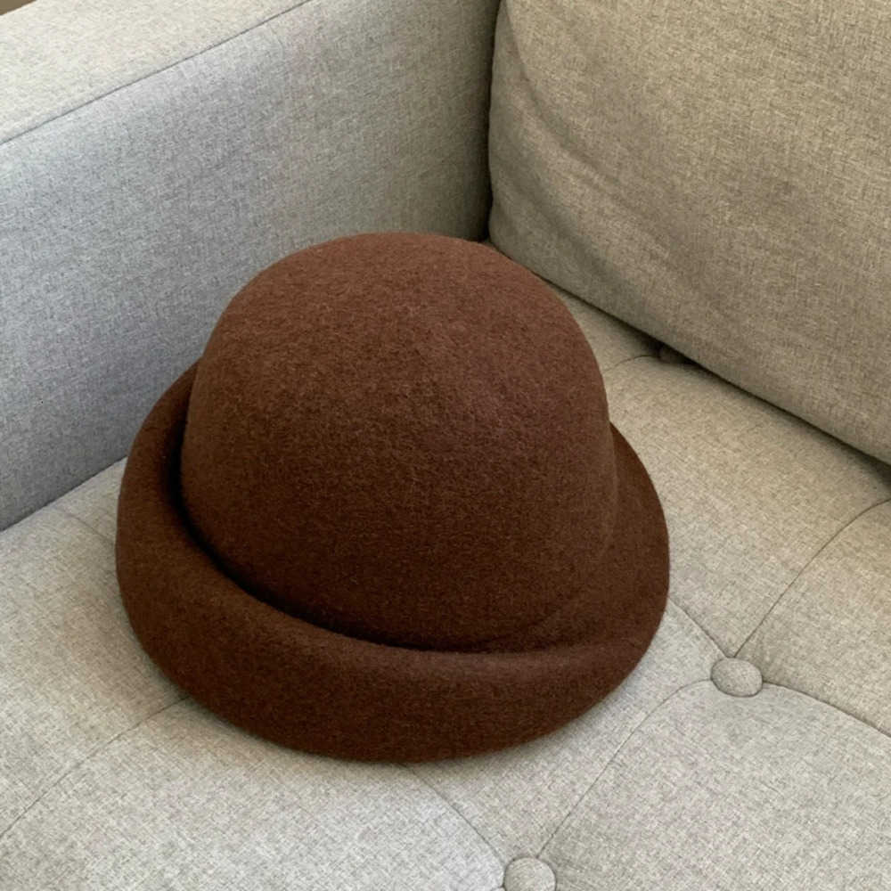 Wool Curled Edge Berets Ins Blend Fedoras Hat for Women Solid Color Bucket Hats Lady Autumn Winter Warm Fashion French Retro Berets J260919