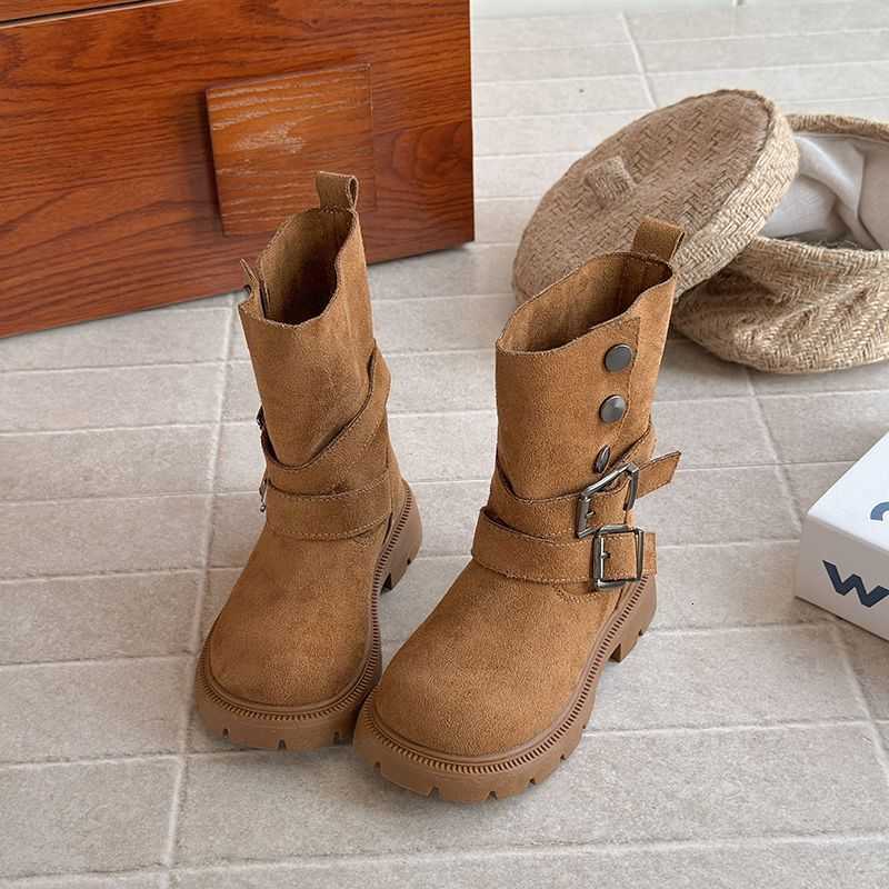 for Boots Shoes Girl 2026 Mid-Calf Girls Boots Platform Modern Boots Women Belt Buckle Square Toe Side Zip Square Heel Shoes ChlidrenT260919