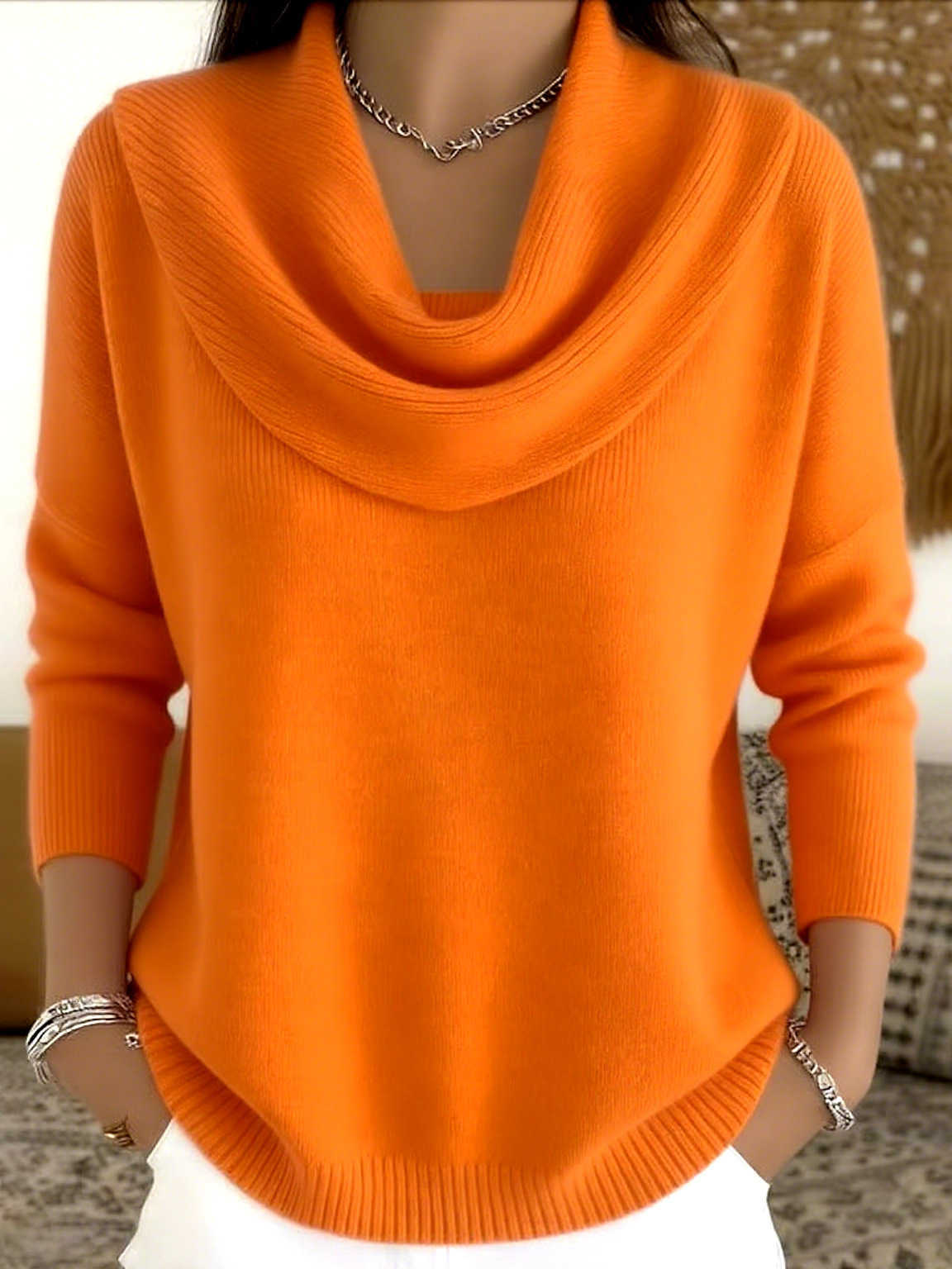 2026 Women's Autumn/Winter Solid Color Long Sve Sweater Tops Fashionable And Stylish Knitwear for Ladies S260919G9IU