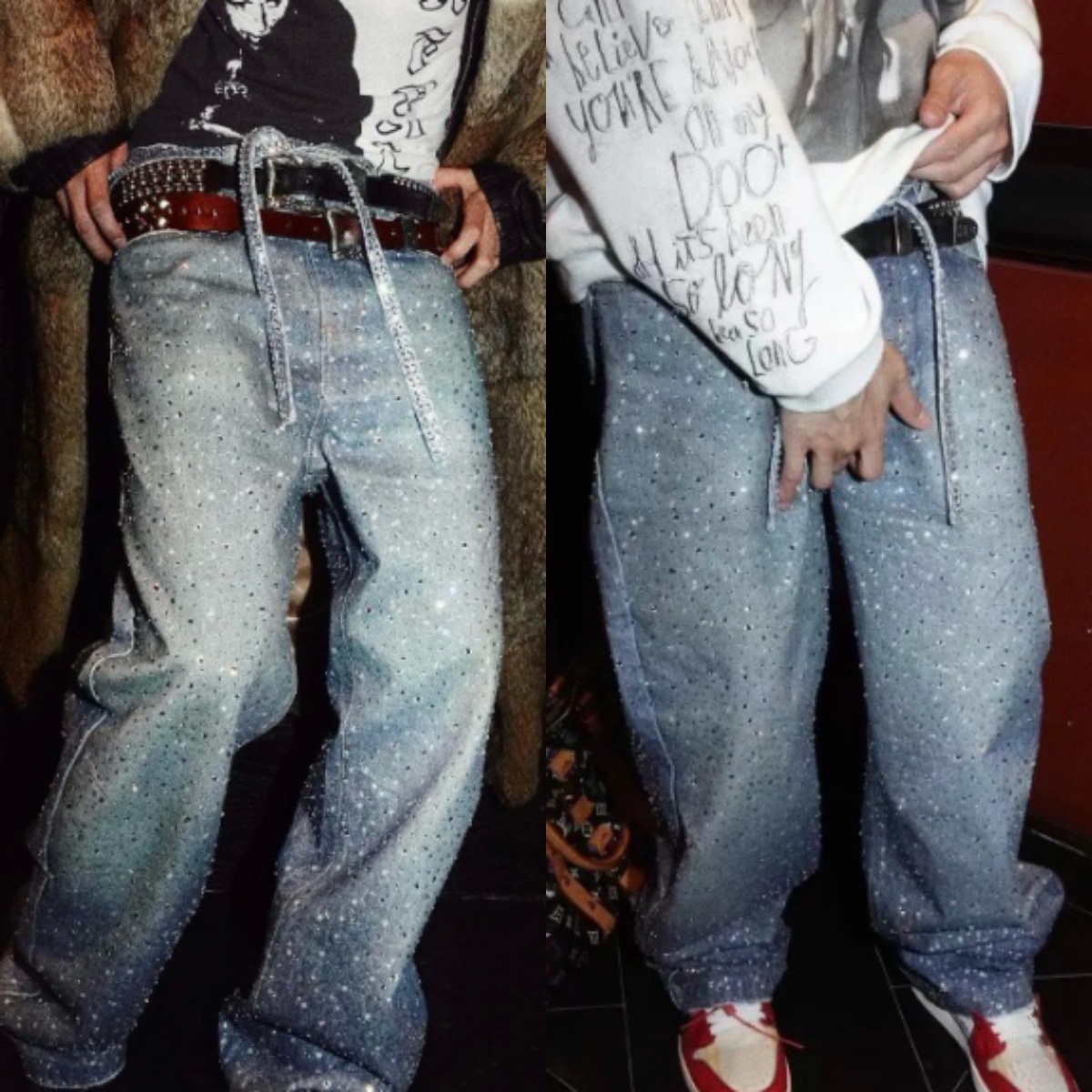 Jean en Denim avec strass Hotfix American High Street pour hommes et femmes, pantalon Vintage ample à jambes droites scintillantes