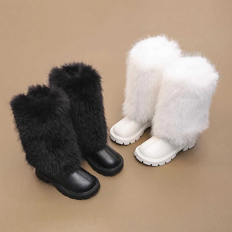 Botas altas Botas para niñas Botas de cuero de princesa cálidas para niños Botas largas de moda para niños con suela suave Antideslizante Todo fósfo