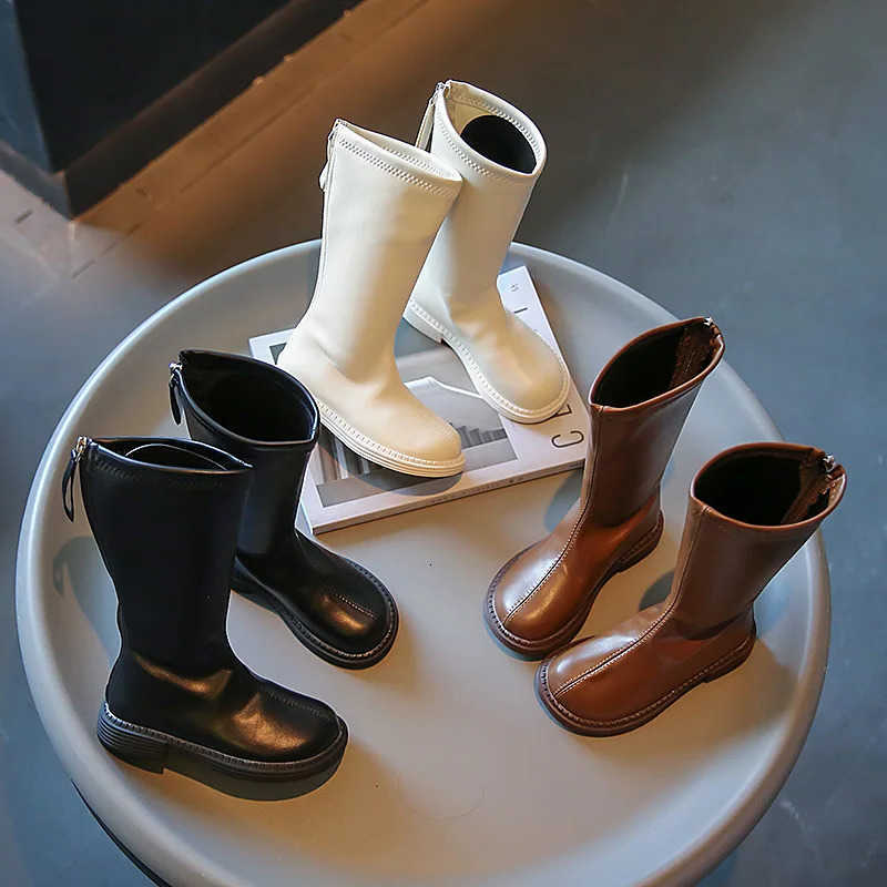 Botas de PU para niños Botas para niñas 2023 Primavera y otoño Nueva princesa Estilo coreano Botas de caballero altas informales Color sólido clásic
