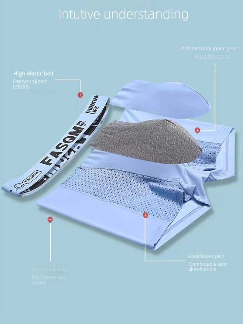 Ice Underpants 4pcs Silk Mesh Boxer Shorts Men's Underwear FASQM Underpants Breathable Sexy Slim Panties Bamboo Lingerie Plus Size L-6XL D26091