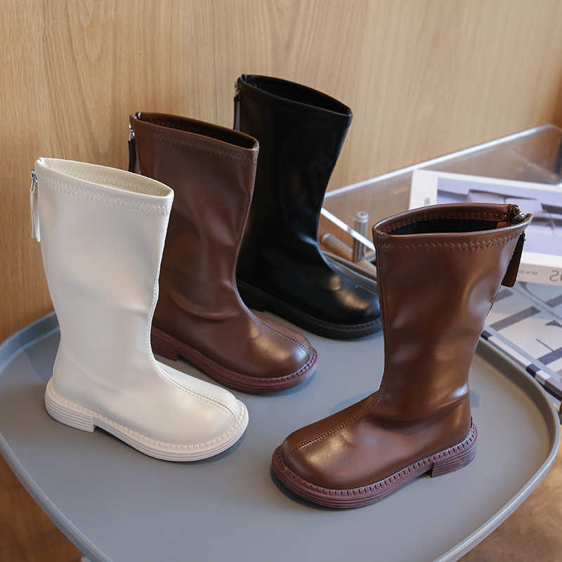 Nuevas botas de invierno con punta redonda, botas informales de suela gruesa con entresuela para niños, botas altas elegantes con cremallera a la mo