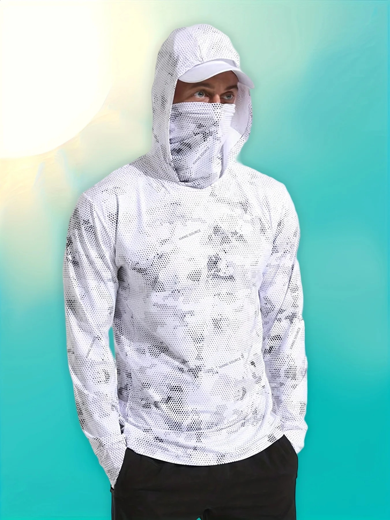 Mens fishing attire longsleeved hooded mask jacket quickdrying sun protection clothing w260919
