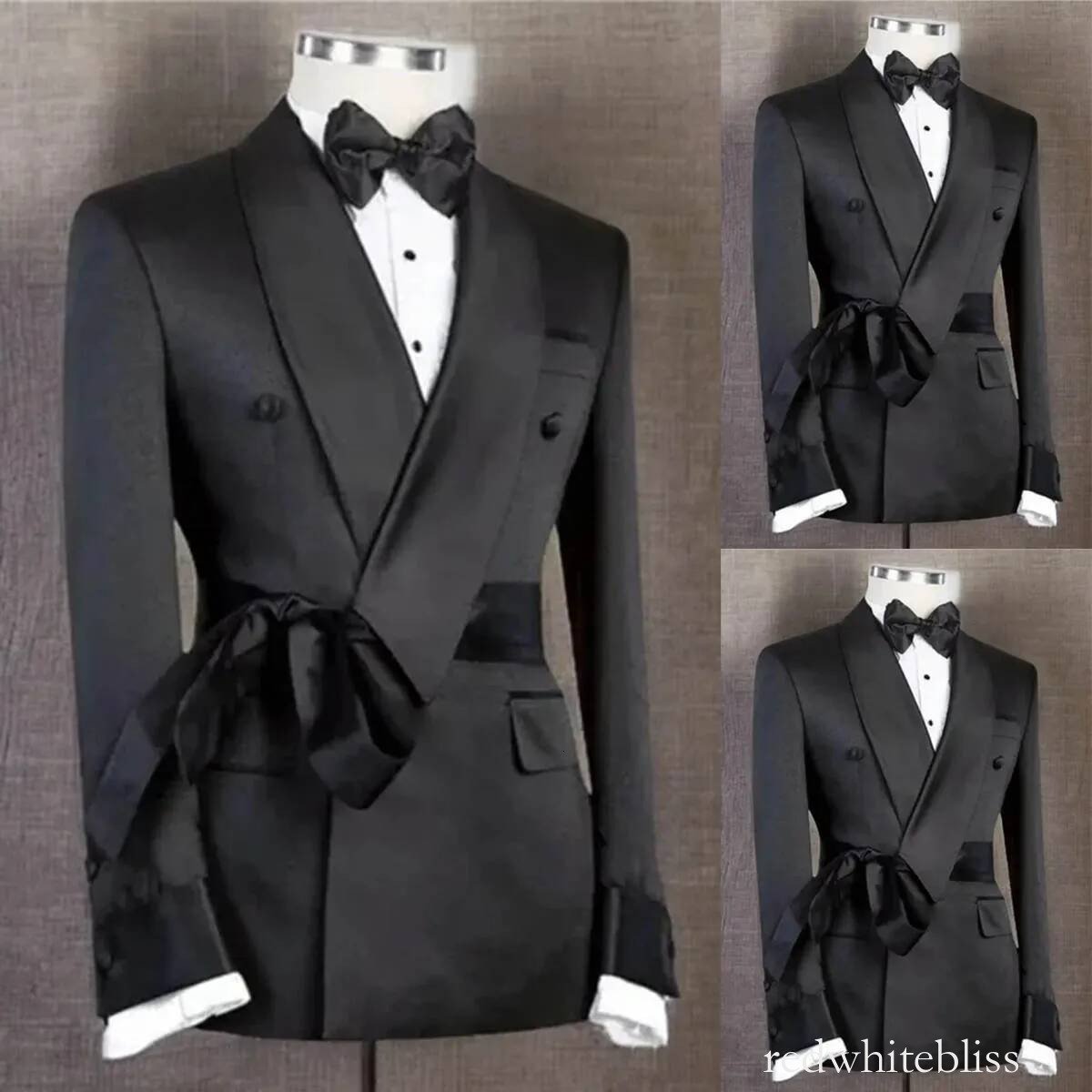 Smoking da sposa classici neri set da 1 pezzo giacca con coulisse abito da uomo scialle bavero stile moda abiti da festa personalizzati